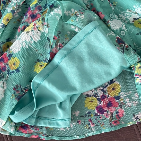 LC LAUREN CONRAD Teal with Flower Design Sleeveless Summer Dress Size 4 - Picture 8 of 9